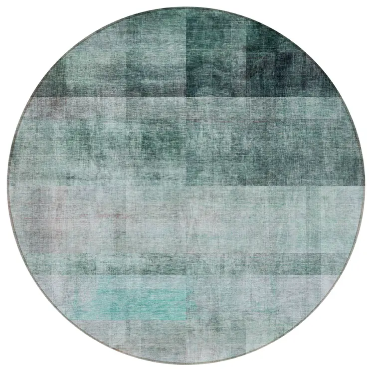 8' Round Teal Round Ombre Washable Non Skid Indoor Outdoor Area Rug