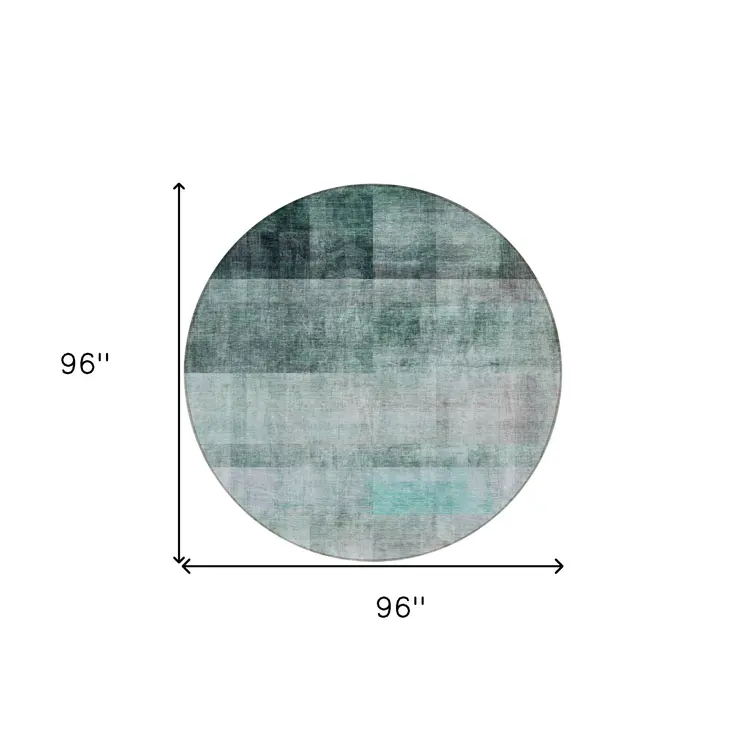 8' Round Teal Round Ombre Washable Non Skid Indoor Outdoor Area Rug