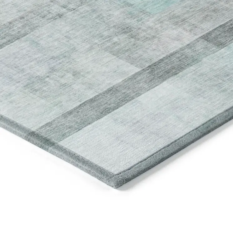 9' X 12' Teal Ombre Washable Non Skid Indoor Outdoor Area Rug