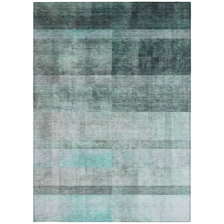9' X 12' Teal Ombre Washable Non Skid Indoor Outdoor Area Rug