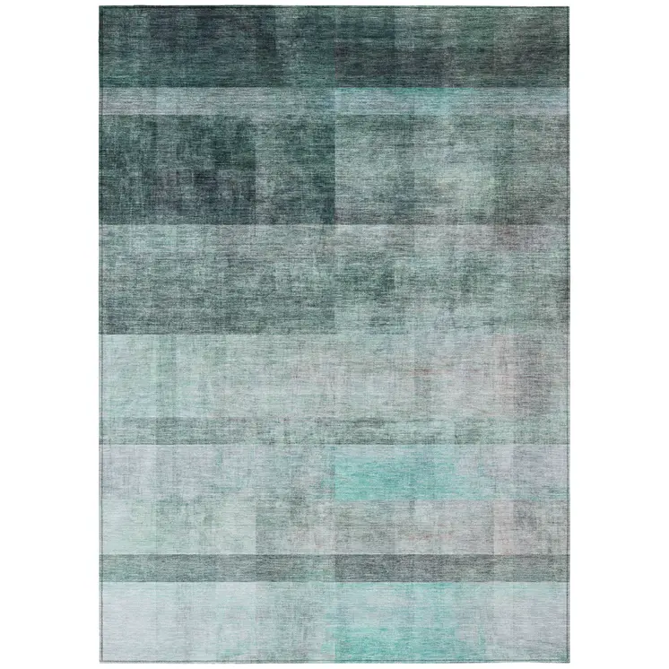 10' X 14' Teal Ombre Washable Non Skid Indoor Outdoor Area Rug