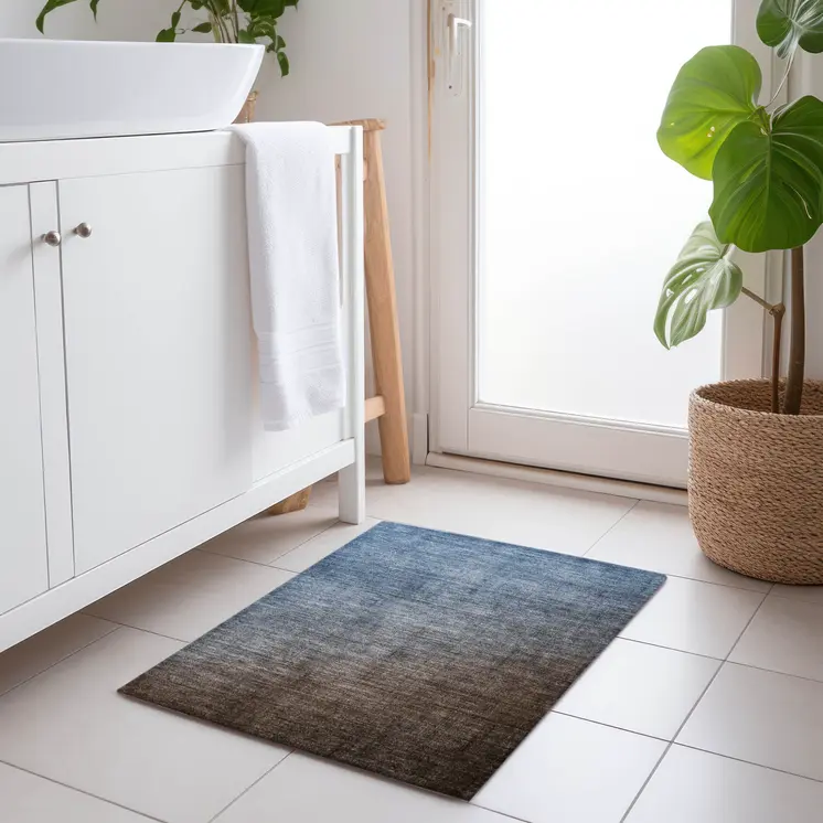 2' X 3' Blue and Green Ombre Washable Non Skid Indoor Outdoor Area Rug