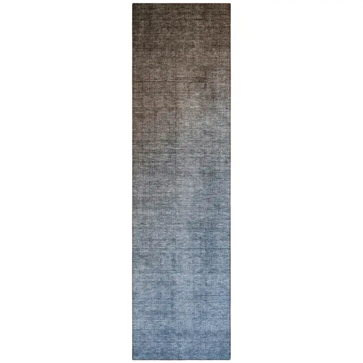 8' Blue And Green Ombre Washable Indoor Outdoor Runner Rug