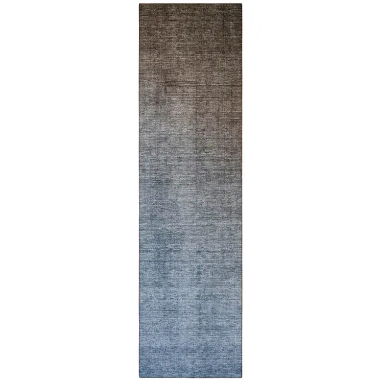 8' Blue And Green Ombre Washable Indoor Outdoor Runner Rug