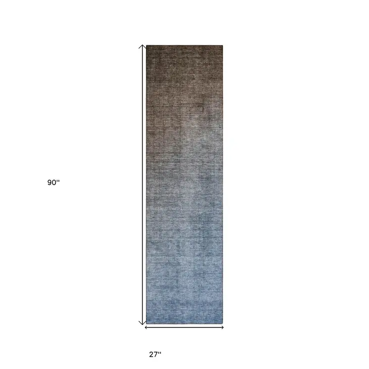 8' Blue And Green Ombre Washable Indoor Outdoor Runner Rug