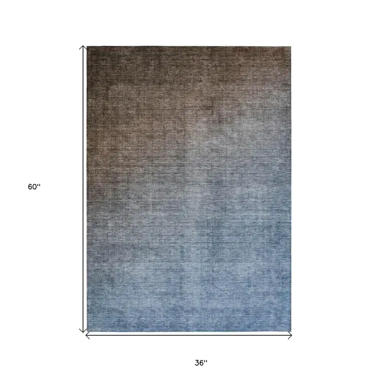 3' X 5' Blue and Green Ombre Washable Non Skid Indoor Outdoor Area Rug