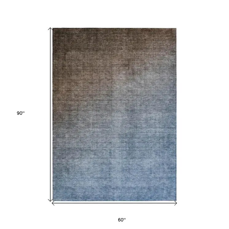 5' X 8' Blue and Green Ombre Washable Non Skid Indoor Outdoor Area Rug