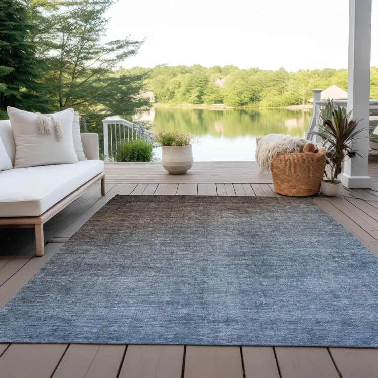 5' X 8' Blue and Green Ombre Washable Non Skid Indoor Outdoor Area Rug