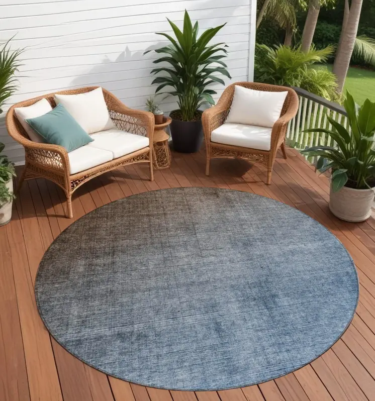 8' Round Blue and Green Round Ombre Washable Non Skid Indoor Outdoor Area Rug