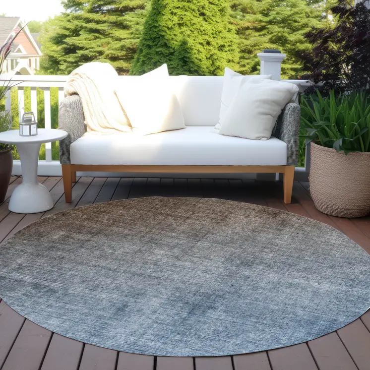 8' Round Blue and Green Round Ombre Washable Non Skid Indoor Outdoor Area Rug