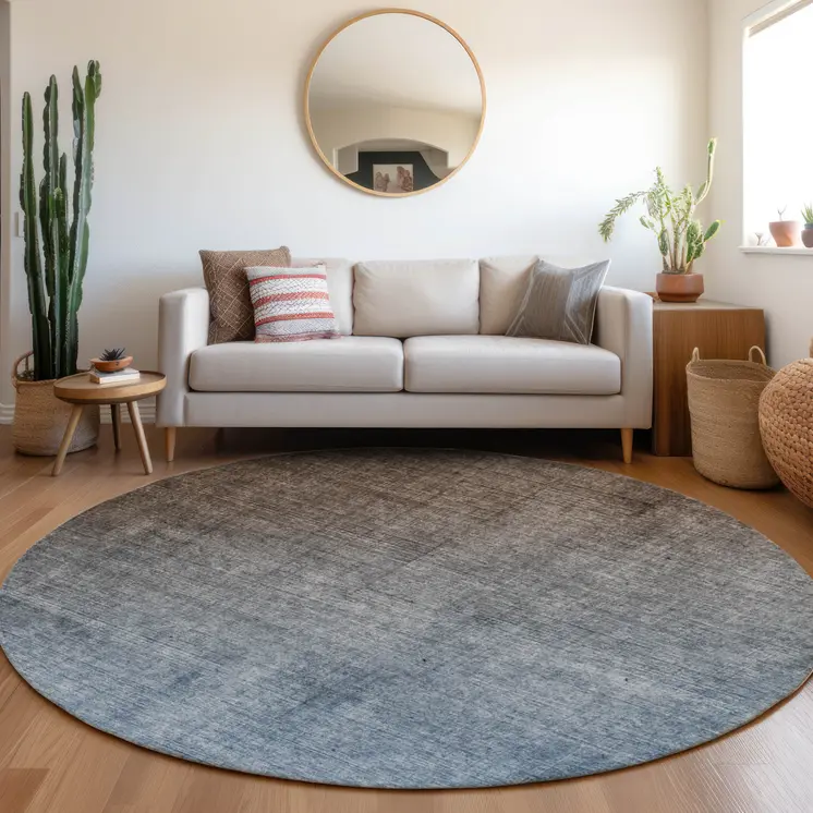8' Round Blue and Green Round Ombre Washable Non Skid Indoor Outdoor Area Rug