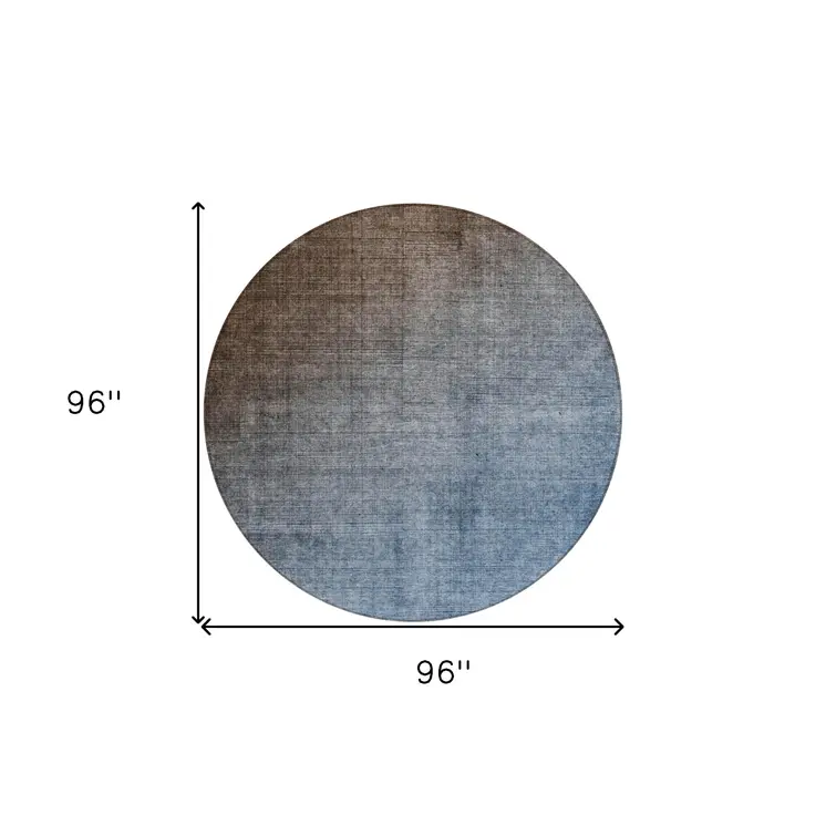 8' Round Blue and Green Round Ombre Washable Non Skid Indoor Outdoor Area Rug