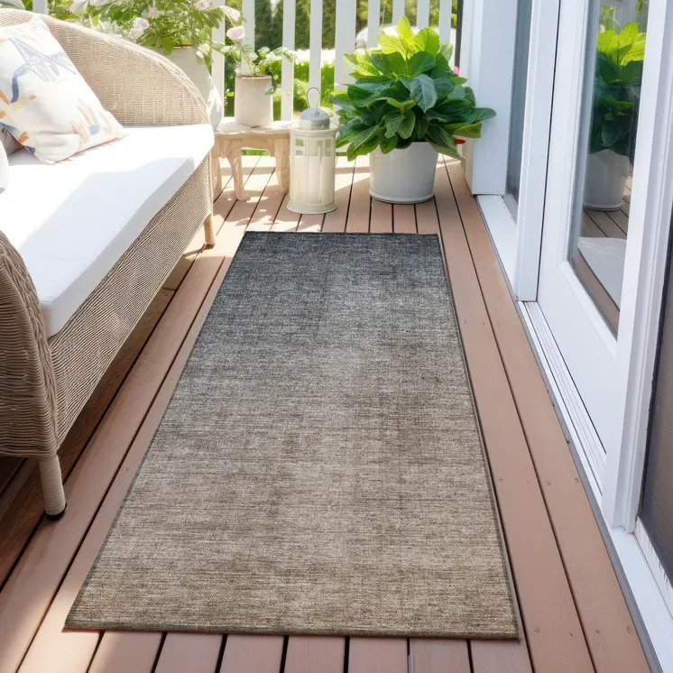 8' Taupe And Gray Ombre Washable Indoor Outdoor Runner Rug