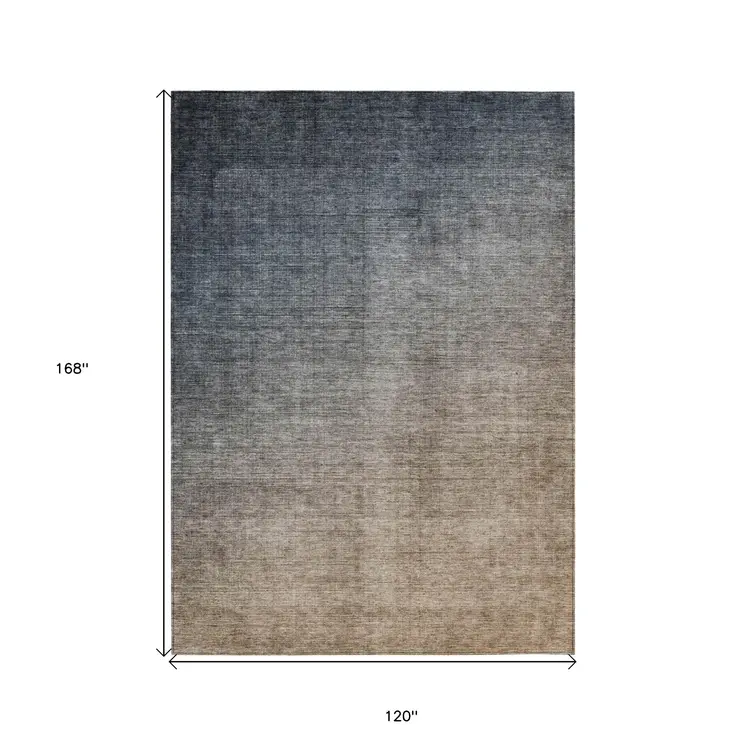 10' X 14' Taupe and Gray Ombre Washable Non Skid Indoor Outdoor Area Rug