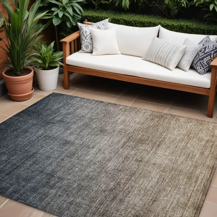 10' X 14' Taupe and Gray Ombre Washable Non Skid Indoor Outdoor Area Rug