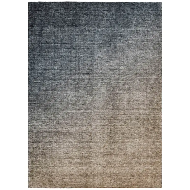 10' X 14' Taupe and Gray Ombre Washable Non Skid Indoor Outdoor Area Rug