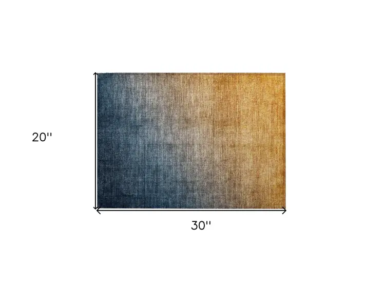 2' X 3' Denim and Gold Ombre Washable Non Skid Indoor Outdoor Area Rug
