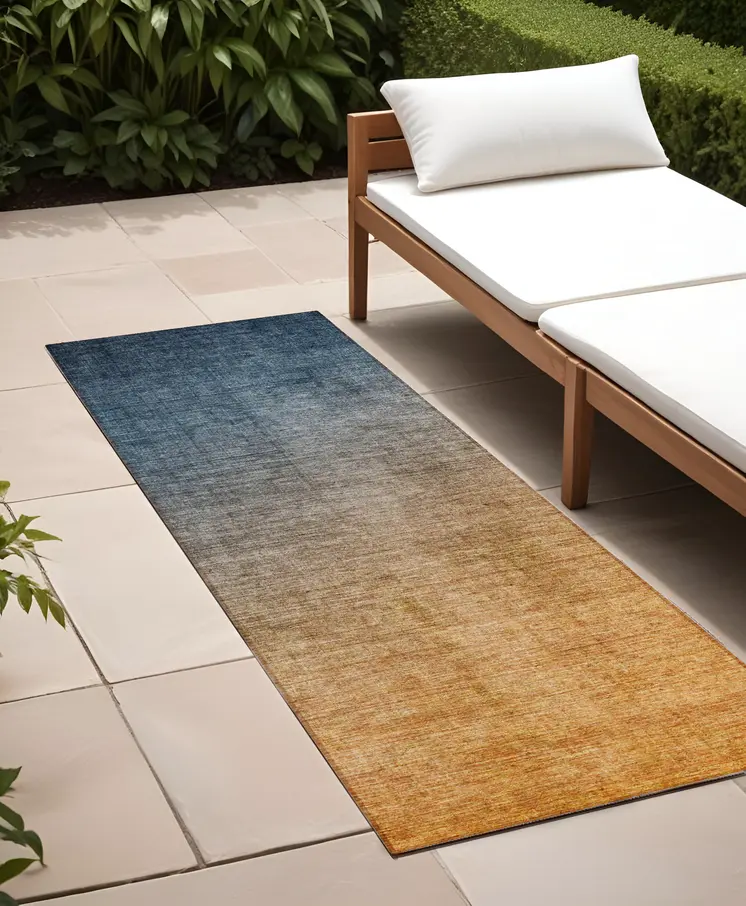 8' Gold Ombre Washable Indoor Outdoor Runner Rug