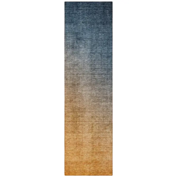 8' Gold Ombre Washable Indoor Outdoor Runner Rug