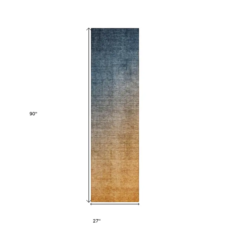 8' Gold Ombre Washable Indoor Outdoor Runner Rug