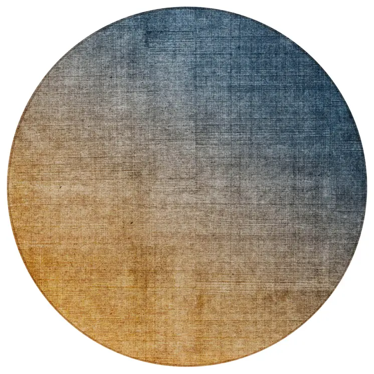 8' Gold Round Ombre Washable Indoor Outdoor Area Rug