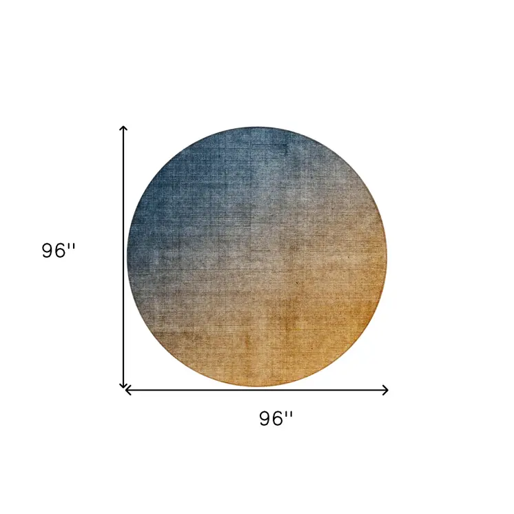 8' Gold Round Ombre Washable Indoor Outdoor Area Rug