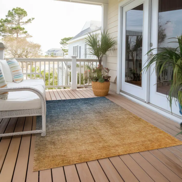 8' X 10' Gold Ombre Washable Indoor Outdoor Area Rug