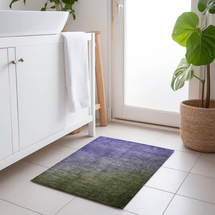 2' X 3' Olive Green and Purple Ombre Washable Non Skid Indoor Outdoor Area Rug