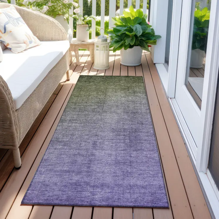 8' Runner Olive Green and Purple Ombre Washable Non Skid Indoor Outdoor Runner Rug