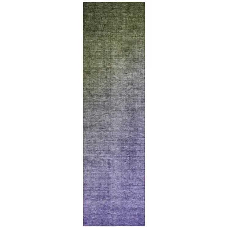 8' Runner Olive Green and Purple Ombre Washable Non Skid Indoor Outdoor Runner Rug