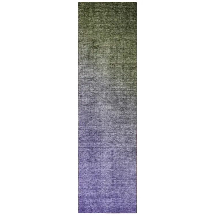 8' Runner Olive Green and Purple Ombre Washable Non Skid Indoor Outdoor Runner Rug