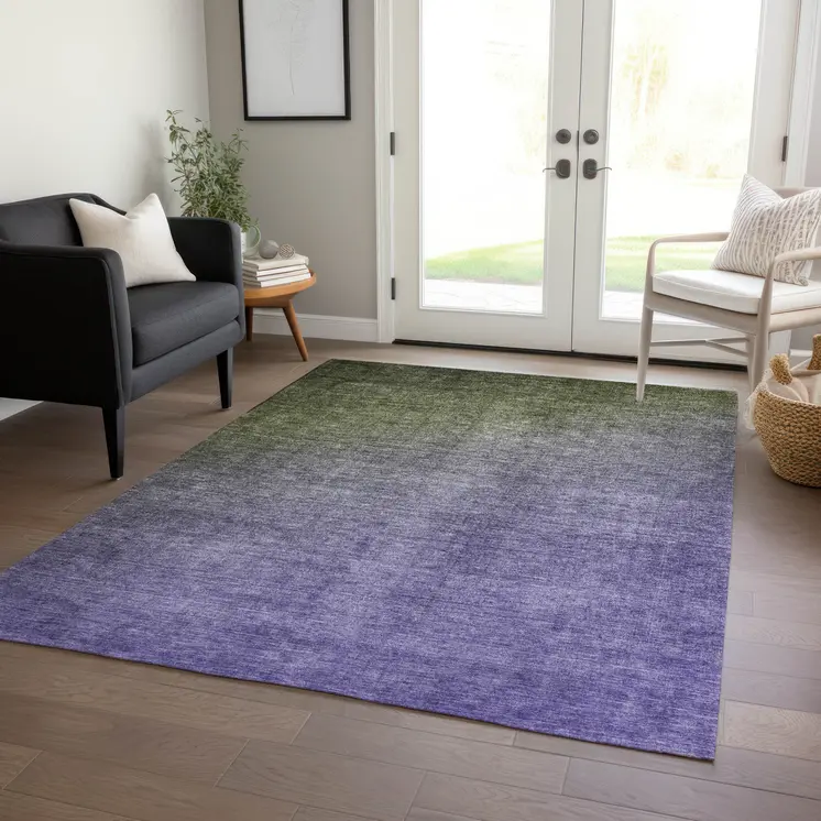3' X 5' Olive Green And Purple Ombre Washable Indoor Outdoor Area Rug