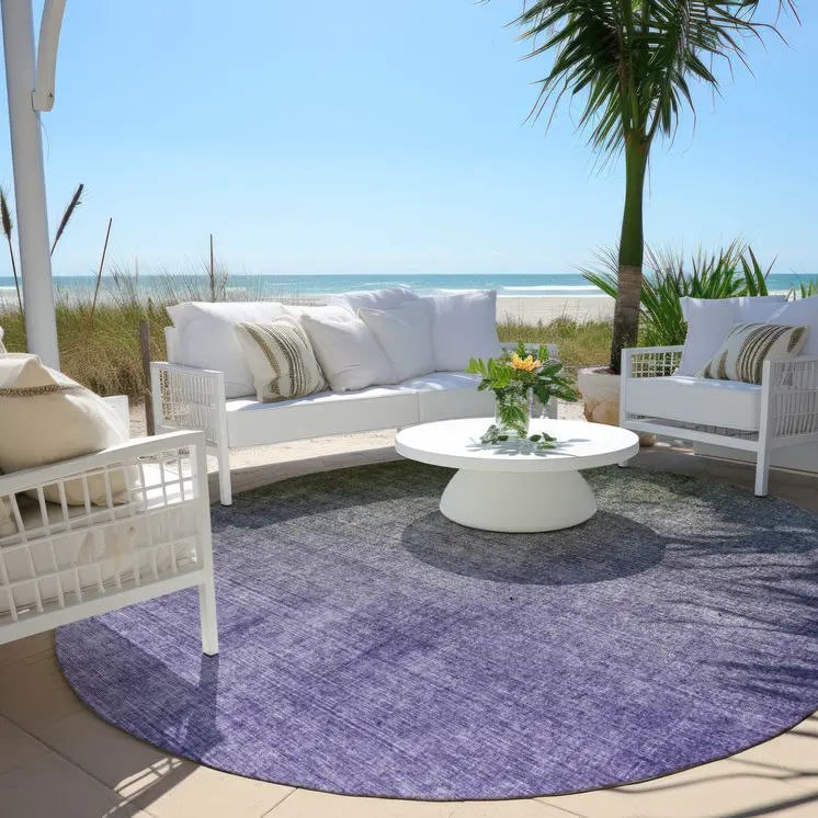 8' Olive Green And Purple Round Ombre Washable Indoor Outdoor Area Rug