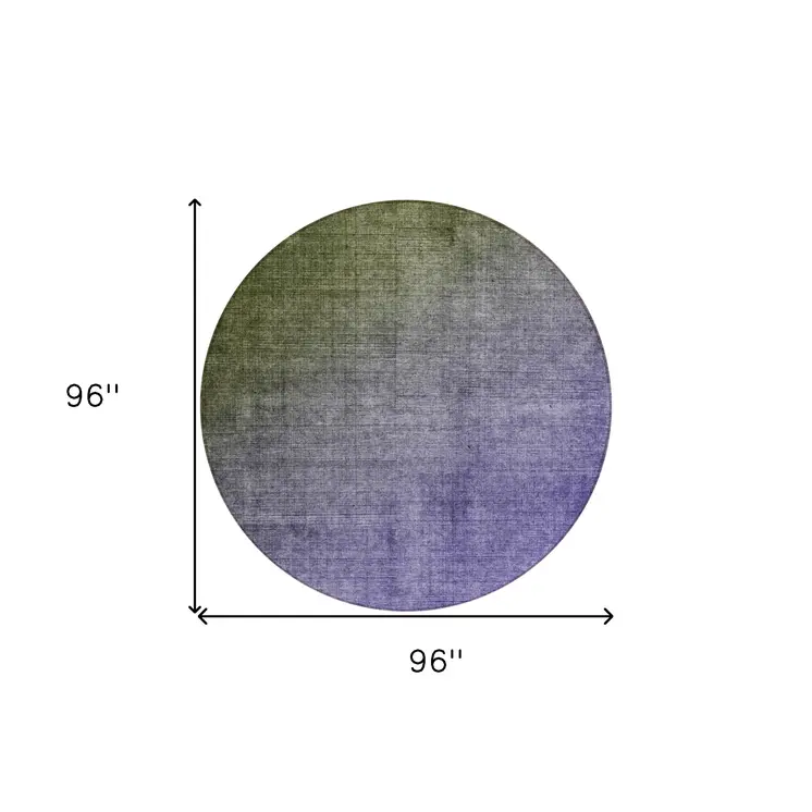 8' Olive Green And Purple Round Ombre Washable Indoor Outdoor Area Rug