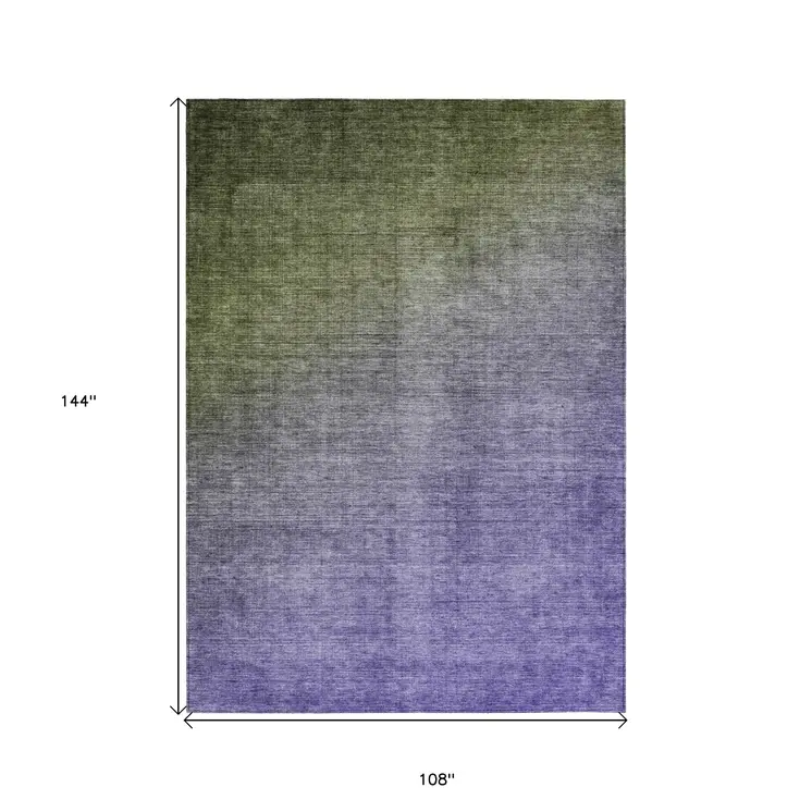 9' X 12' Olive Green And Purple Ombre Washable Indoor Outdoor Area Rug