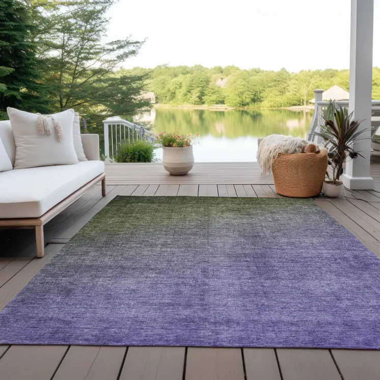 10' X 14' Olive Green And Purple Ombre Washable Indoor Outdoor Area Rug