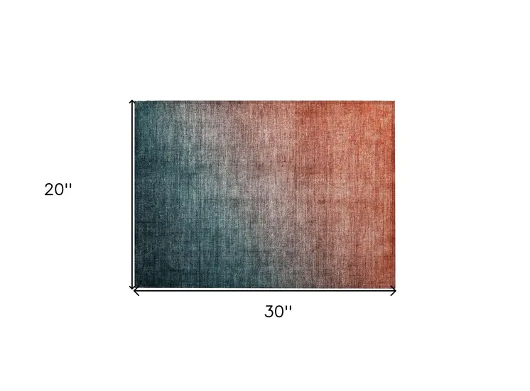 2' X 3' Gray and Red Orange Ombre Washable Non Skid Indoor Outdoor Area Rug