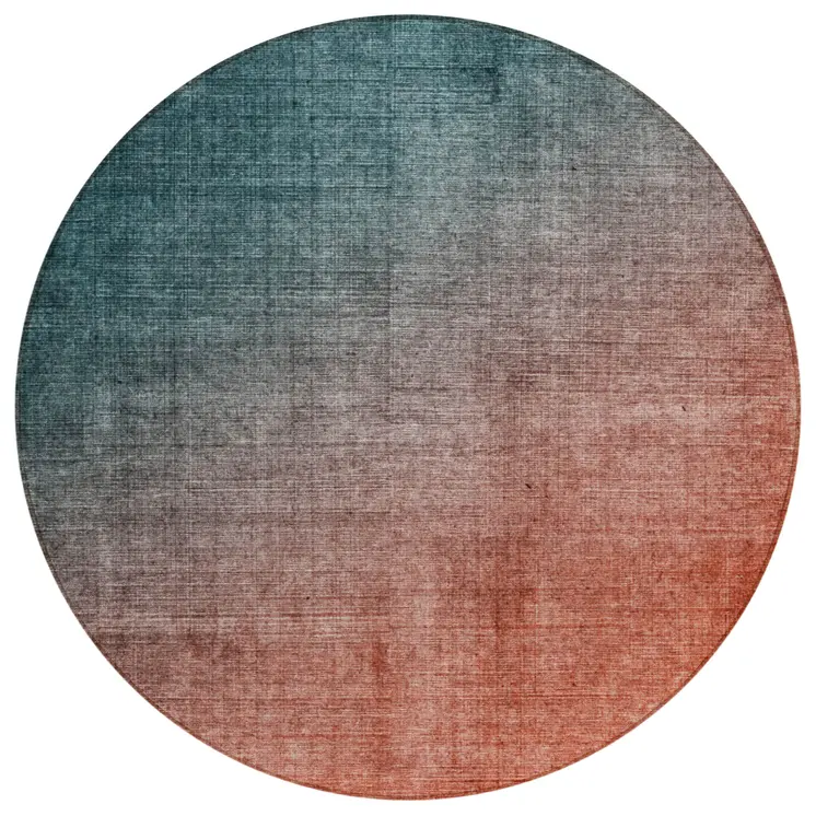 8' Round Gray and Red Orange Round Ombre Washable Non Skid Indoor Outdoor Area Rug