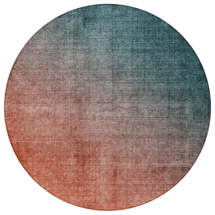 8' Round Gray and Red Orange Round Ombre Washable Non Skid Indoor Outdoor Area Rug