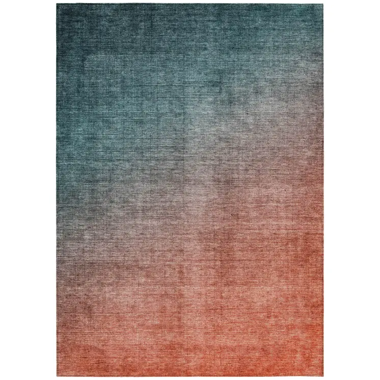 10' X 14' Gray and Red Orange Ombre Washable Non Skid Indoor Outdoor Area Rug