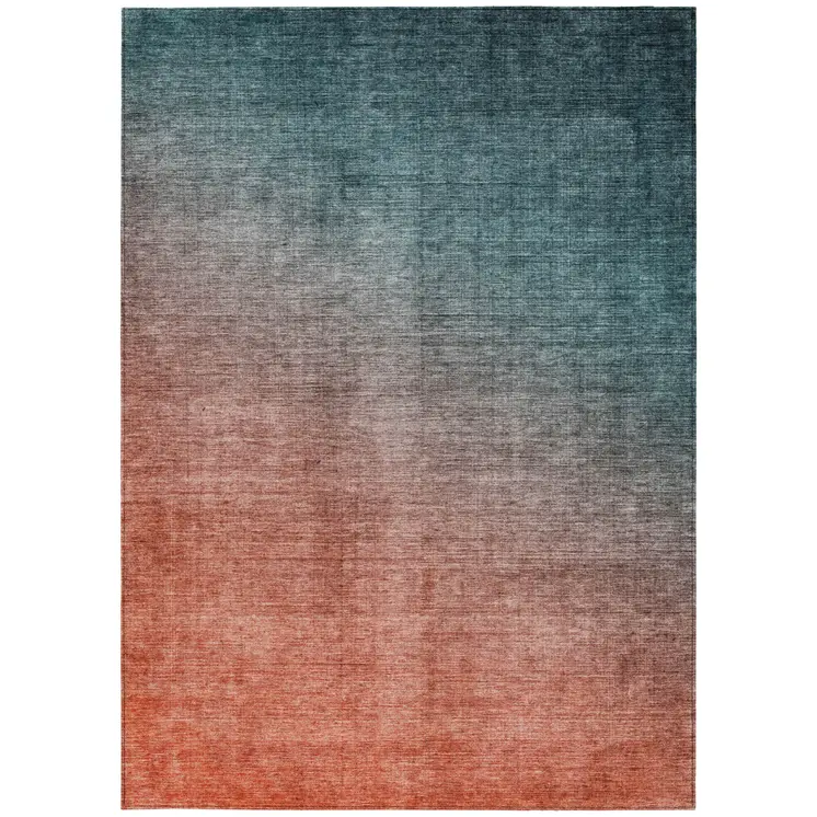 10' X 14' Gray and Red Orange Ombre Washable Non Skid Indoor Outdoor Area Rug