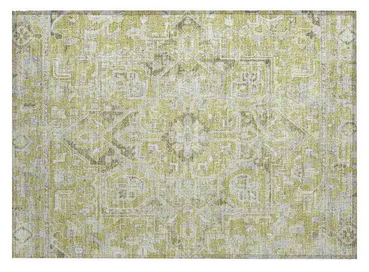 2' X 3' Artichoke Green Oriental Washable Non Skid Indoor Outdoor Area Rug