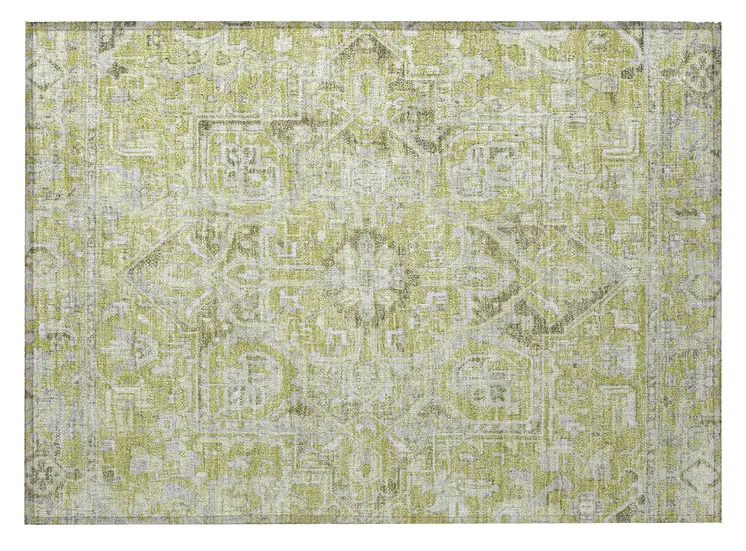 2' X 3' Artichoke Green Oriental Washable Non Skid Indoor Outdoor Area Rug