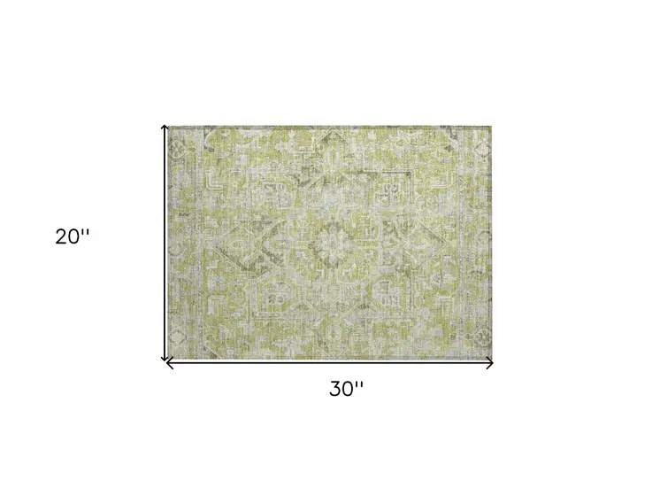 2' X 3' Artichoke Green Oriental Washable Non Skid Indoor Outdoor Area Rug