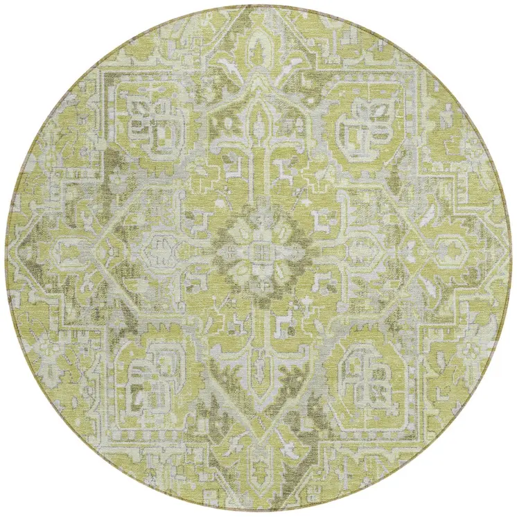 8' Round Artichoke Green Round Oriental Washable Non Skid Indoor Outdoor Area Rug