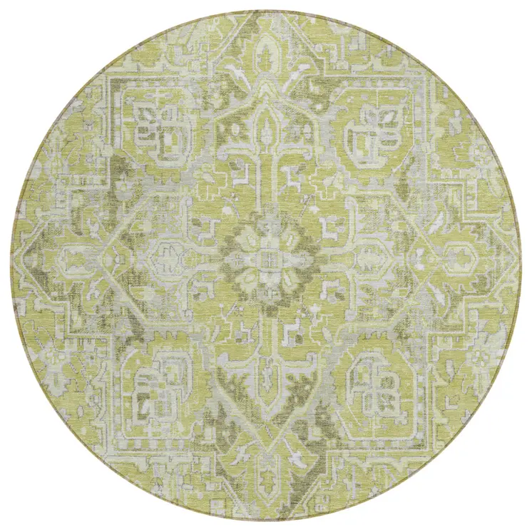 8' Round Artichoke Green Round Oriental Washable Non Skid Indoor Outdoor Area Rug