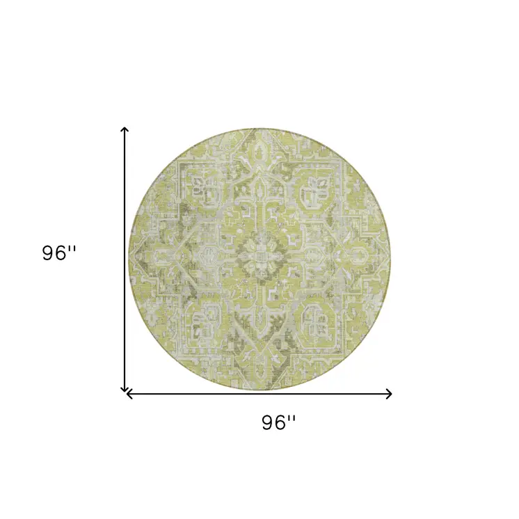 8' Round Artichoke Green Round Oriental Washable Non Skid Indoor Outdoor Area Rug