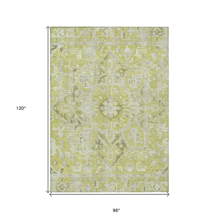 8' X 10' Artichoke Green Oriental Washable Non Skid Indoor Outdoor Area Rug