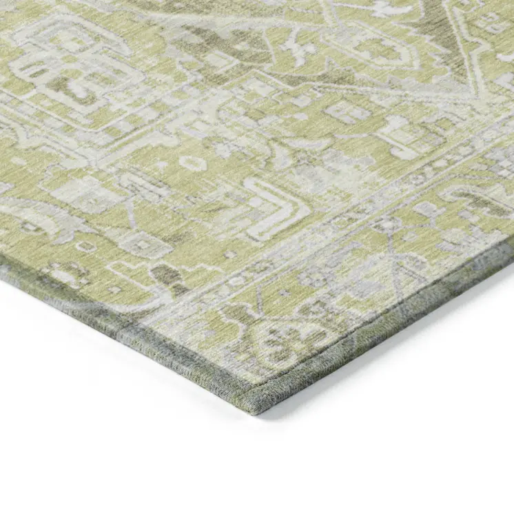 8' X 10' Artichoke Green Oriental Washable Non Skid Indoor Outdoor Area Rug