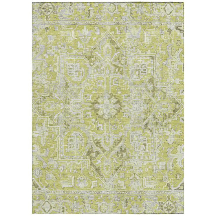 9' X 12' Artichoke Green Oriental Washable Non Skid Indoor Outdoor Area Rug